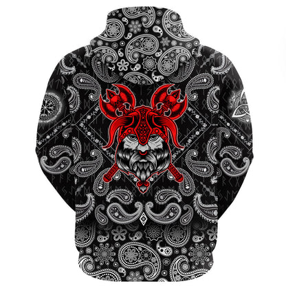 Head On Black With Bandana Paisley Style Viking Hoodie