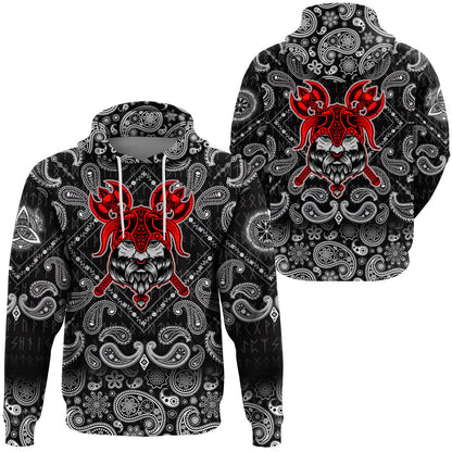 Head On Black With Bandana Paisley Style Viking Hoodie