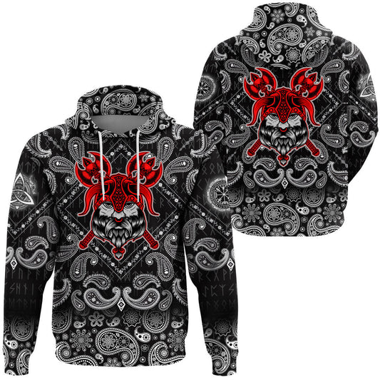 Head On Black With Bandana Paisley Style Viking Hoodie