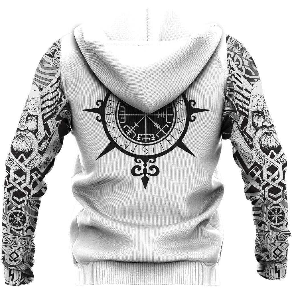 Norse Wolves & Midgard Serpent with Runes White Viking Hoodie Zipper