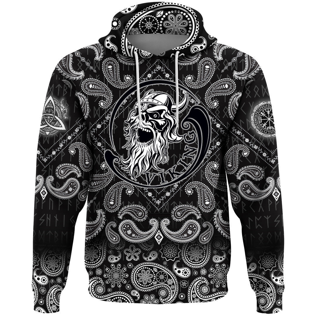 Ancient Warrior Skull With Bandana Paisley Style Viking Hoodie