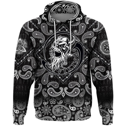 Ancient Warrior Skull With Bandana Paisley Style Viking Hoodie