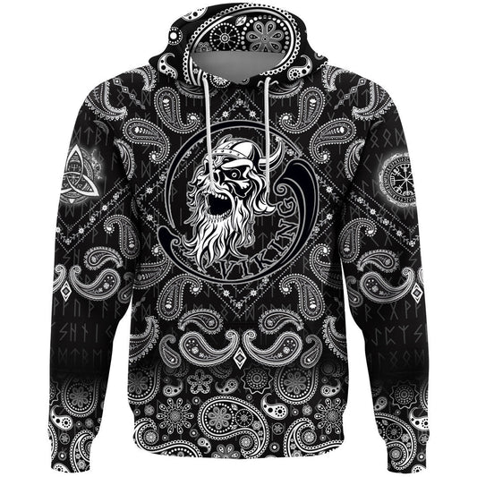 Ancient Warrior Skull With Bandana Paisley Style Viking Hoodie