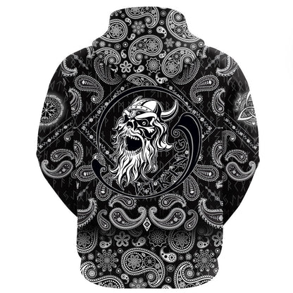 Ancient Warrior Skull With Bandana Paisley Style Viking Hoodie