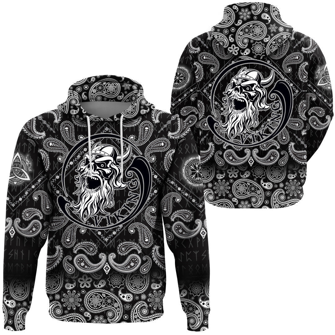 Ancient Warrior Skull With Bandana Paisley Style Viking Hoodie