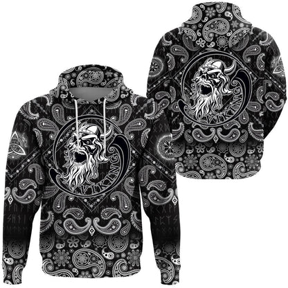 Ancient Warrior Skull With Bandana Paisley Style Viking Hoodie
