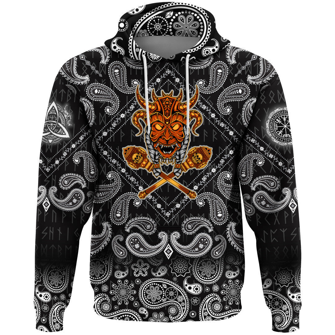 Head Skull With Bandana Paisley Style Viking Hoodie