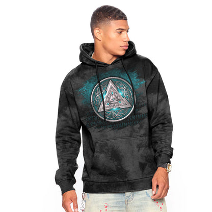 Norse Triskele Valknut Shield In Silver And Cyan Viking Hoodie