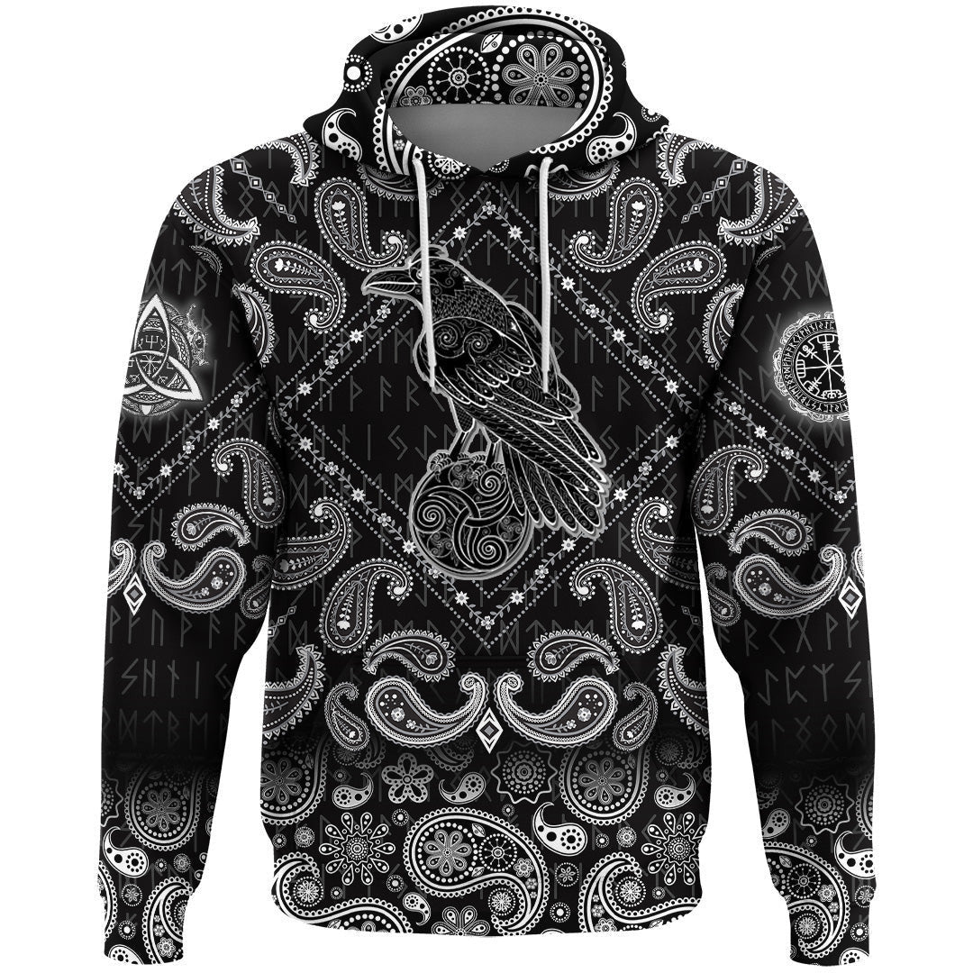 Magic Fairyland Crow From Ancient Celtic Legend With Bandana Paisley Style Viking Hoodie