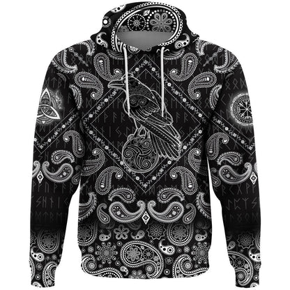 Magic Fairyland Crow From Ancient Celtic Legend With Bandana Paisley Style Viking Hoodie