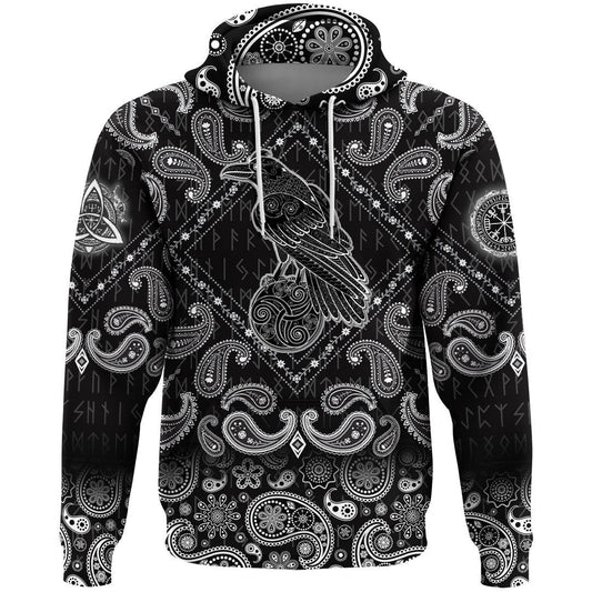 Magic Fairyland Crow From Ancient Celtic Legend With Bandana Paisley Style Viking Hoodie