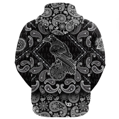 Magic Fairyland Crow From Ancient Celtic Legend With Bandana Paisley Style Viking Hoodie