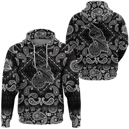 Magic Fairyland Crow From Ancient Celtic Legend With Bandana Paisley Style Viking Hoodie