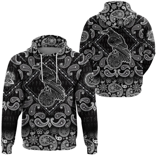 Magic Fairyland Crow From Ancient Celtic Legend With Bandana Paisley Style Viking Hoodie