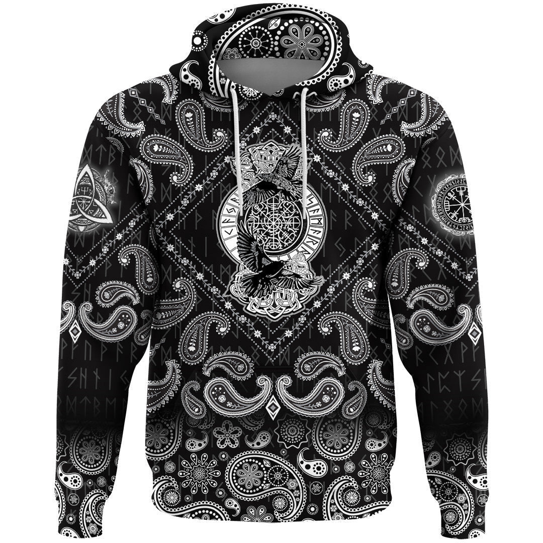 Huginn And Muninn With Bandana Paisley Style Viking Hoodie