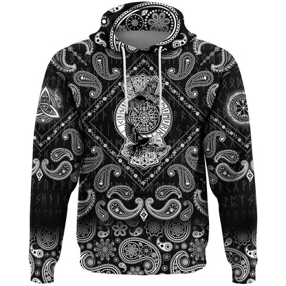 Huginn And Muninn With Bandana Paisley Style Viking Hoodie