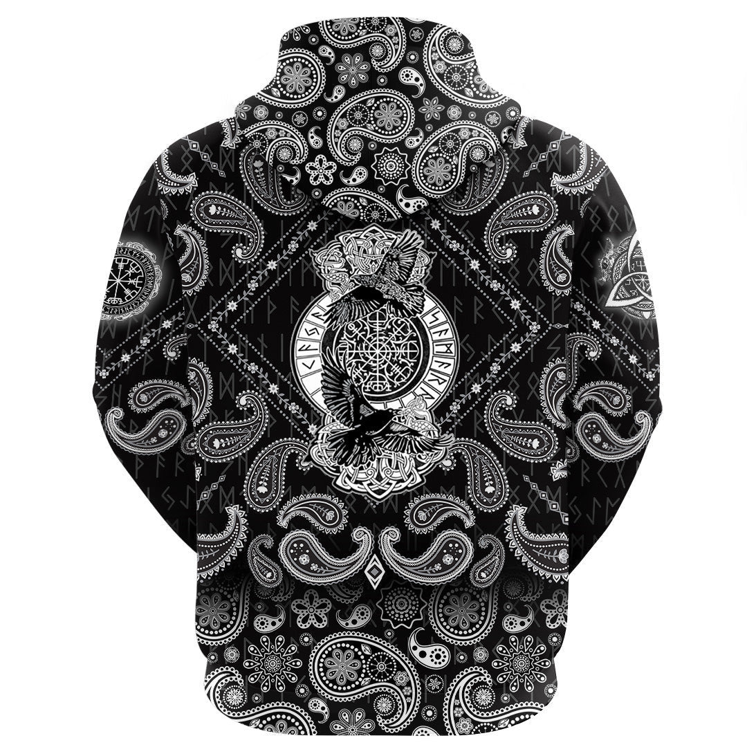 Huginn And Muninn With Bandana Paisley Style Viking Hoodie