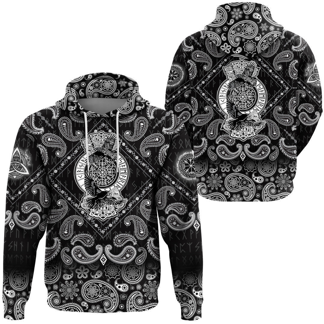 Huginn And Muninn With Bandana Paisley Style Viking Hoodie