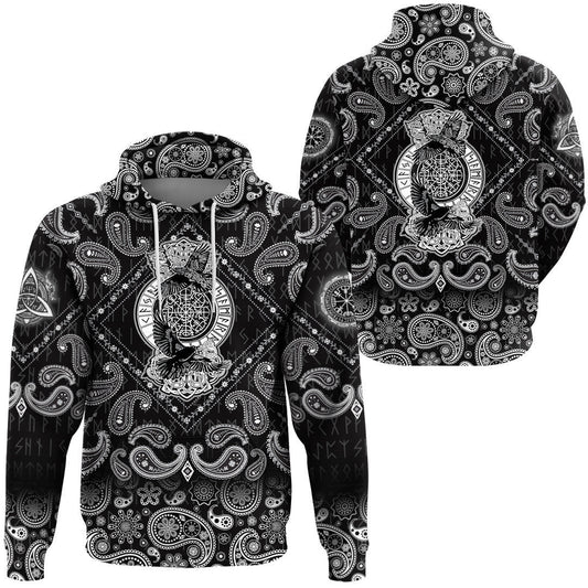 Huginn And Muninn With Bandana Paisley Style Viking Hoodie