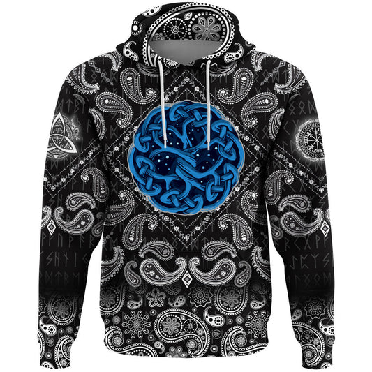 Celtic Tree Of Life Yggdrasil Mystic Night With Bandana Paisley Style Viking Hoodie