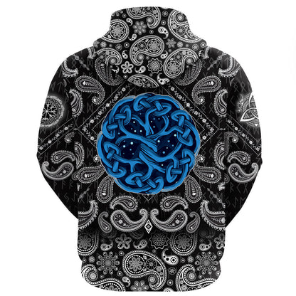 Celtic Tree Of Life Yggdrasil Mystic Night With Bandana Paisley Style Viking Hoodie