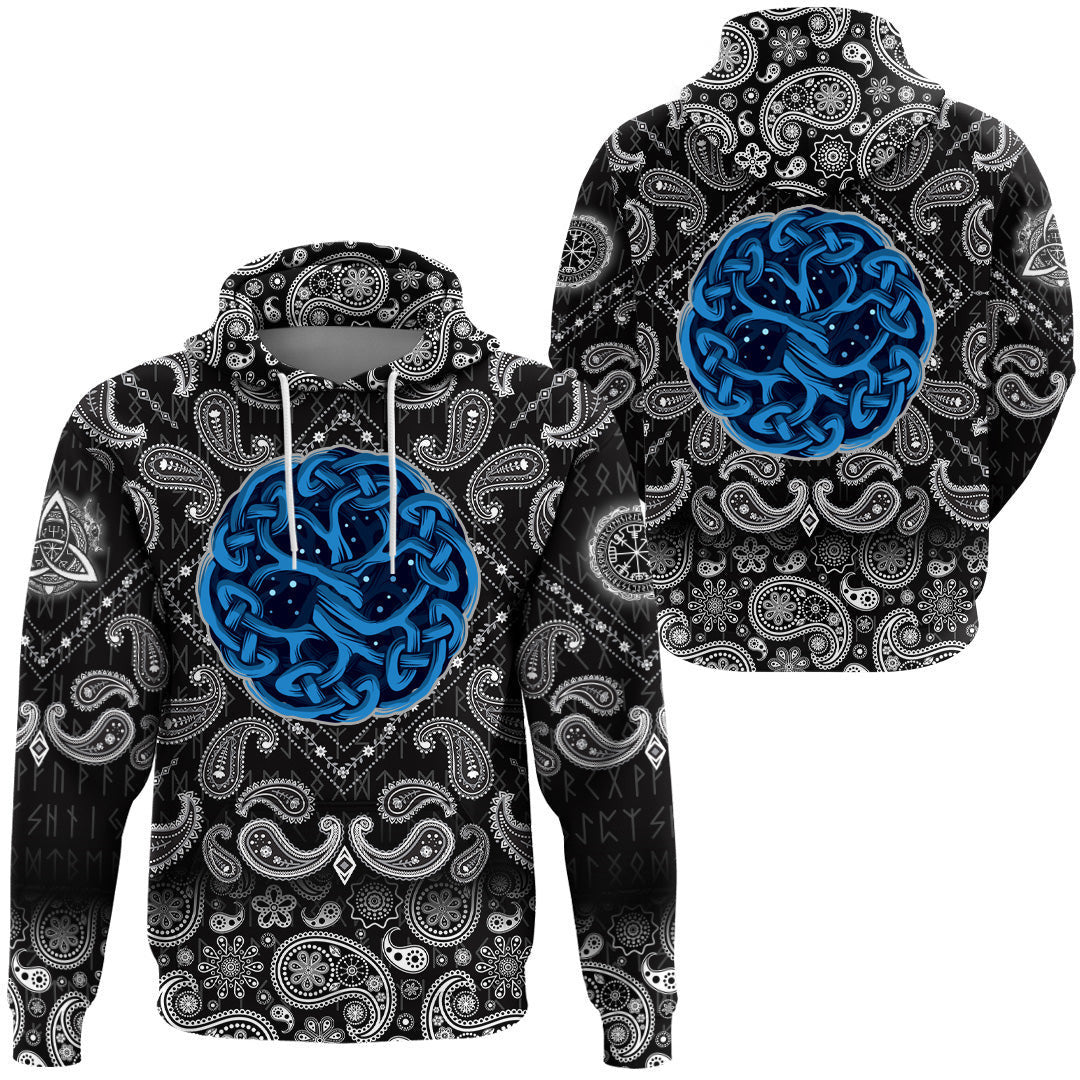 Celtic Tree Of Life Yggdrasil Mystic Night With Bandana Paisley Style Viking Hoodie