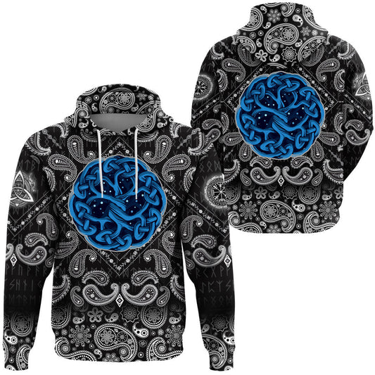 Celtic Tree Of Life Yggdrasil Mystic Night With Bandana Paisley Style Viking Hoodie