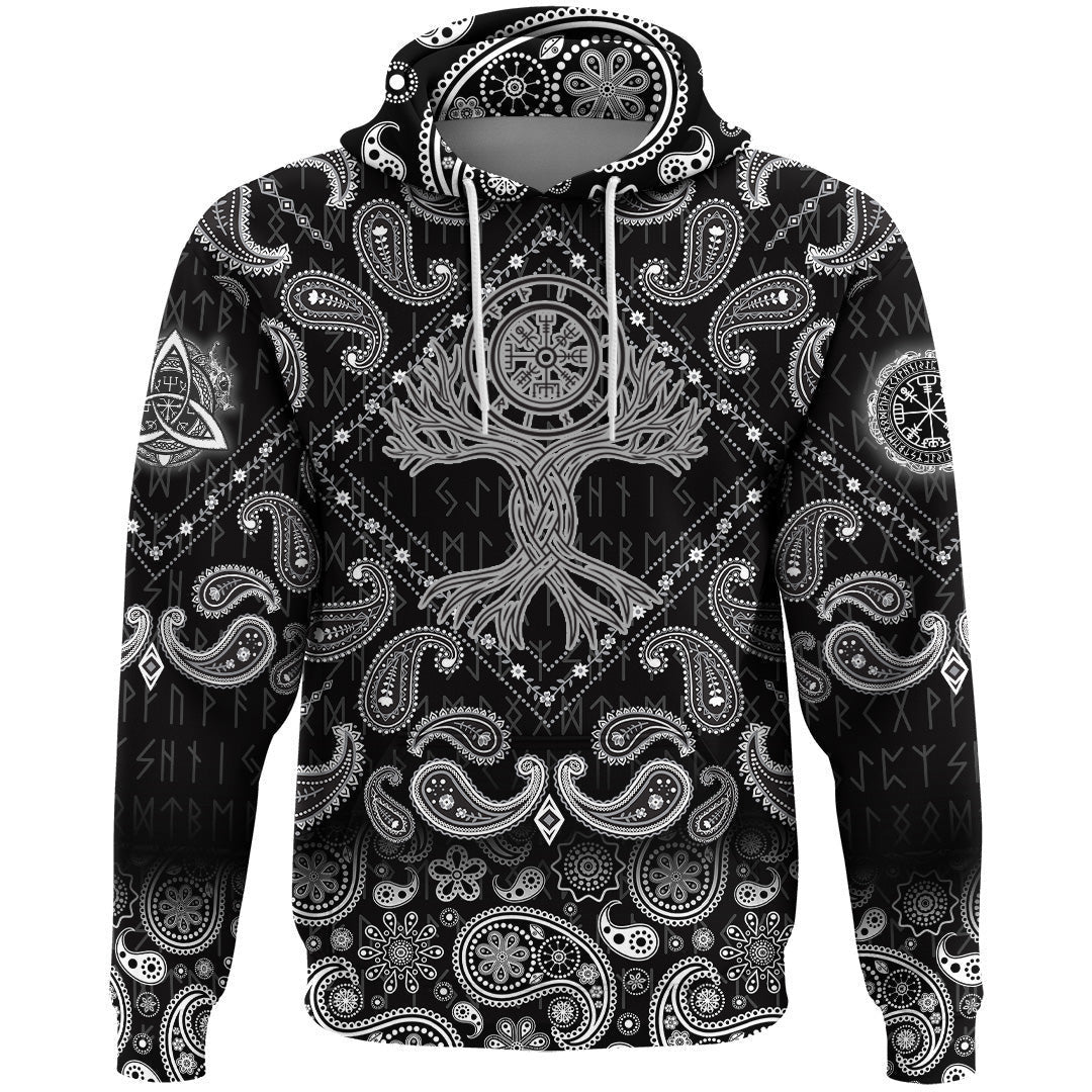 Celtic Tree Of Life Vegvisir With Bandana Paisley Style Viking Hoodie