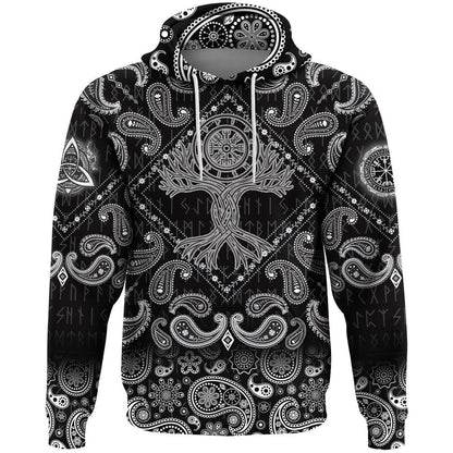 Celtic Tree Of Life Vegvisir With Bandana Paisley Style Viking Hoodie