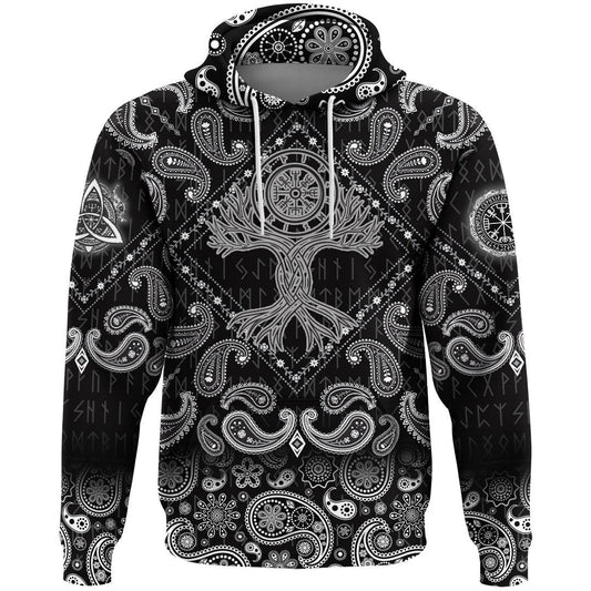Celtic Tree Of Life Vegvisir With Bandana Paisley Style Viking Hoodie