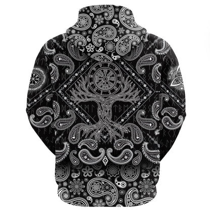 Celtic Tree Of Life Vegvisir With Bandana Paisley Style Viking Hoodie