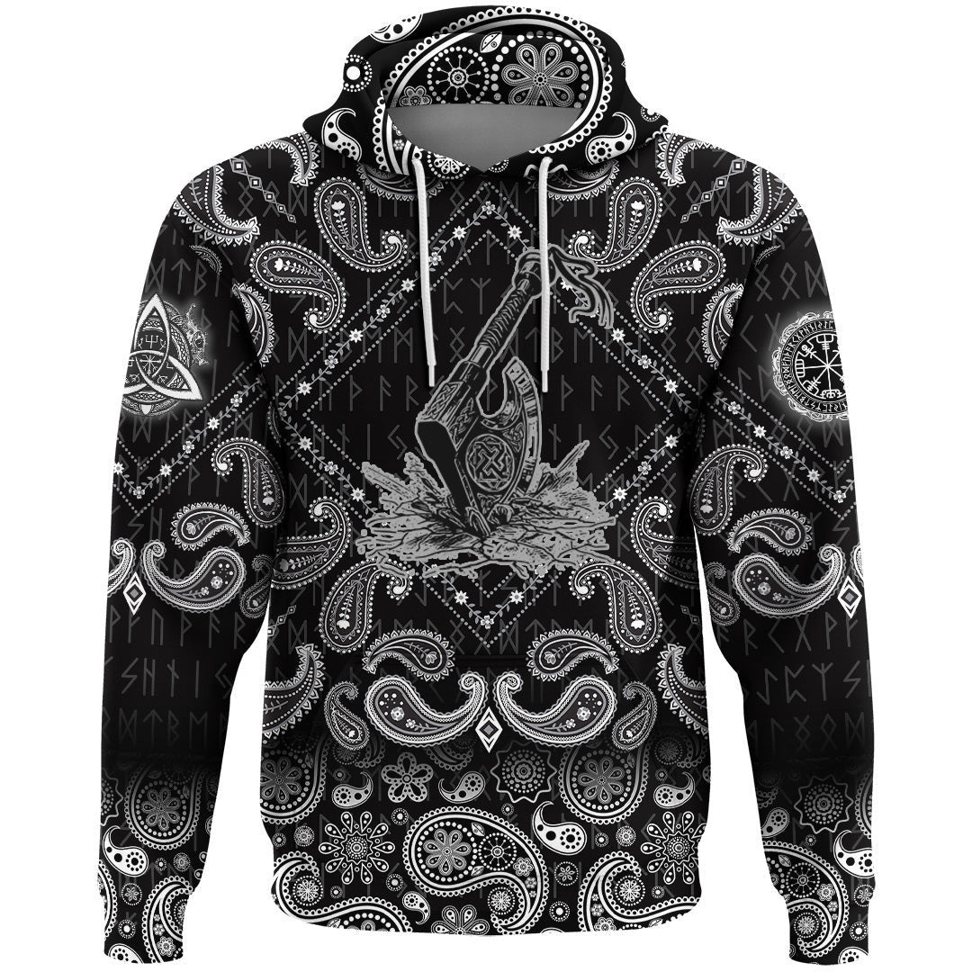 Axe In The Celtic Art Thors Hammer Axe Viking With Bandana Paisley Style Viking Hoodie