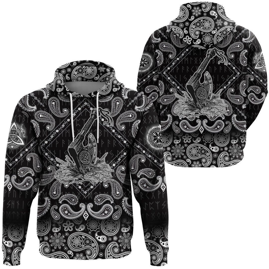 Axe In The Celtic Art Thors Hammer Axe Viking With Bandana Paisley Style Viking Hoodie