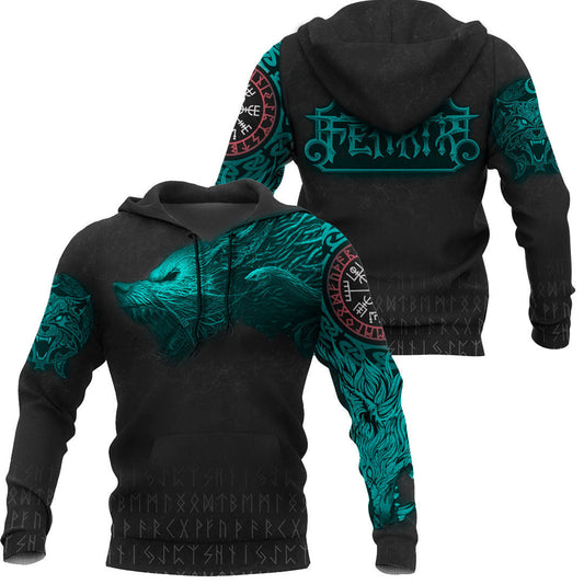 Fenrir Cyan Style Viking Hoodie