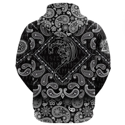 Black Winged Dragon Spirit Of Celts With Bandana Paisley Style Viking Hoodie
