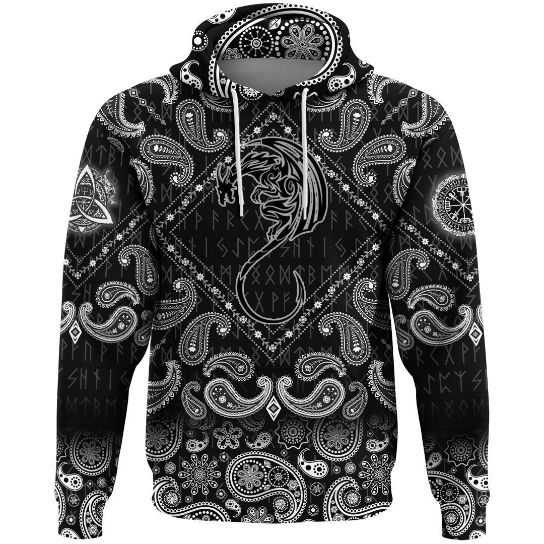 Black Winged Dragon Spirit Of Celts With Bandana Paisley Style Viking Hoodie