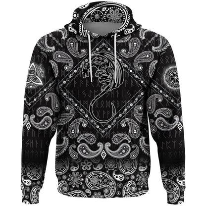 Black Winged Dragon Spirit Of Celts With Bandana Paisley Style Viking Hoodie
