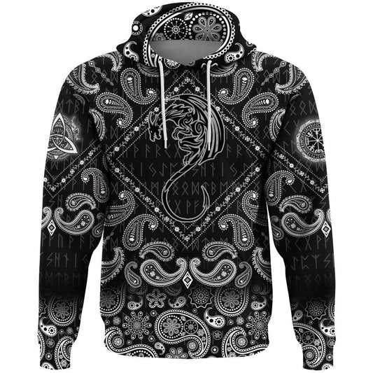 Black Winged Dragon Spirit Of Celts With Bandana Paisley Style Viking Hoodie