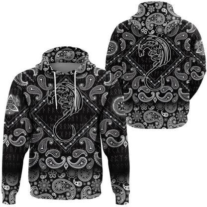 Black Winged Dragon Spirit Of Celts With Bandana Paisley Style Viking Hoodie