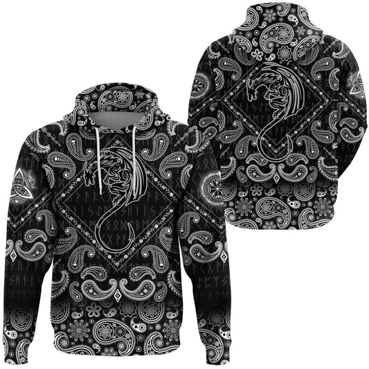 Black Winged Dragon Spirit Of Celts With Bandana Paisley Style Viking Hoodie