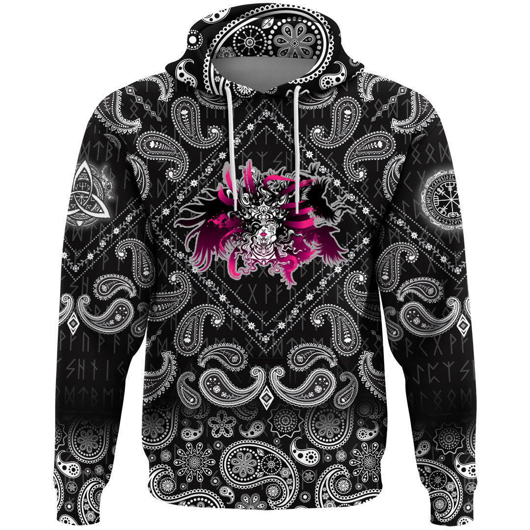 Long Haired Valkyrie With Bandana Paisley Style Viking Hoodie