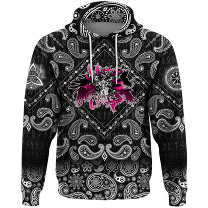 Long Haired Valkyrie With Bandana Paisley Style Viking Hoodie
