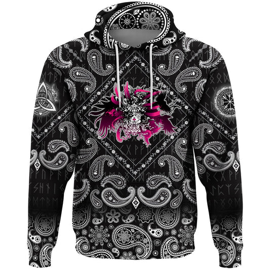 Long Haired Valkyrie With Bandana Paisley Style Viking Hoodie