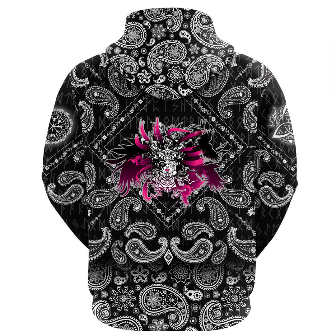 Long Haired Valkyrie With Bandana Paisley Style Viking Hoodie