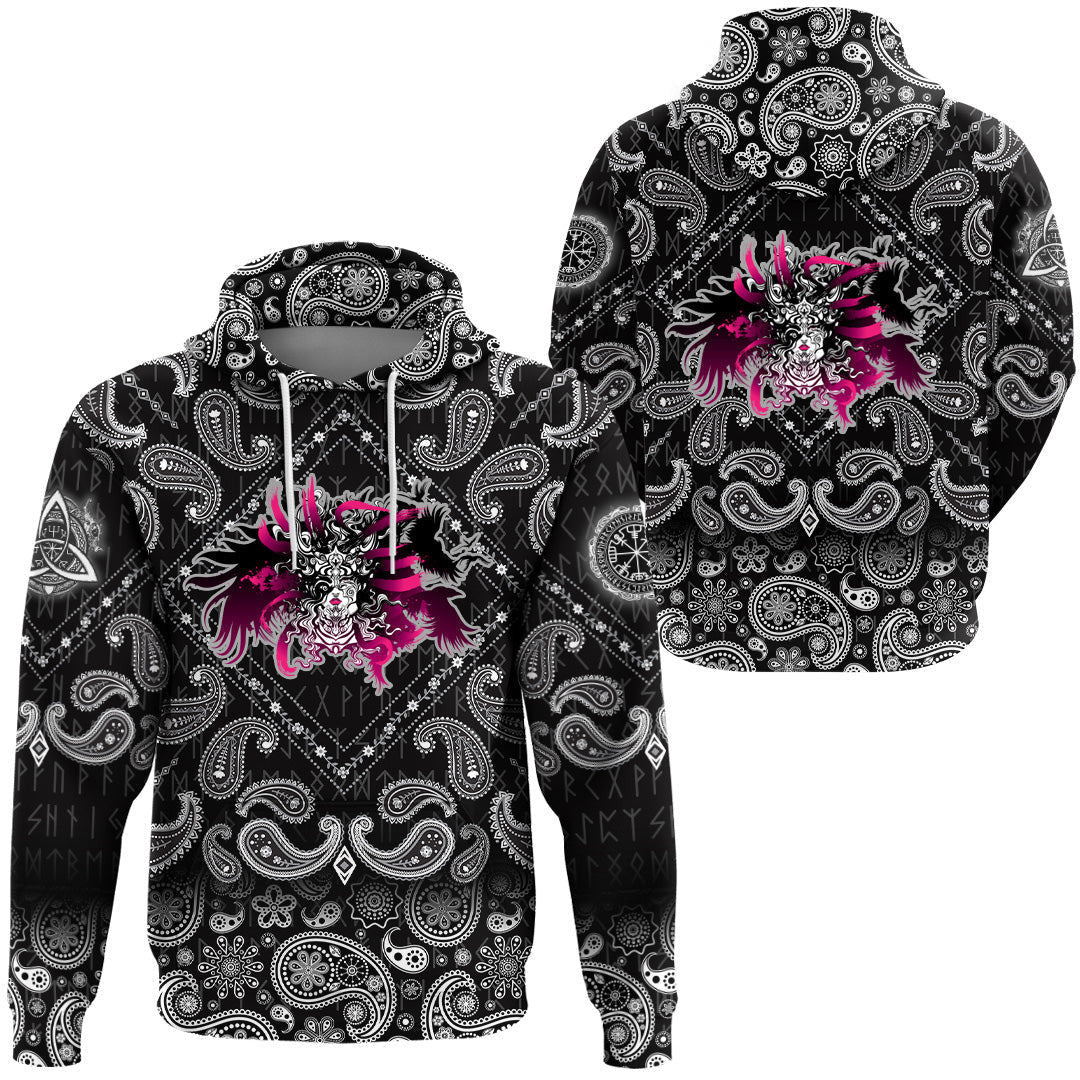 Long Haired Valkyrie With Bandana Paisley Style Viking Hoodie