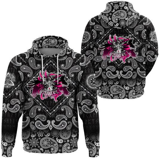 Long Haired Valkyrie With Bandana Paisley Style Viking Hoodie