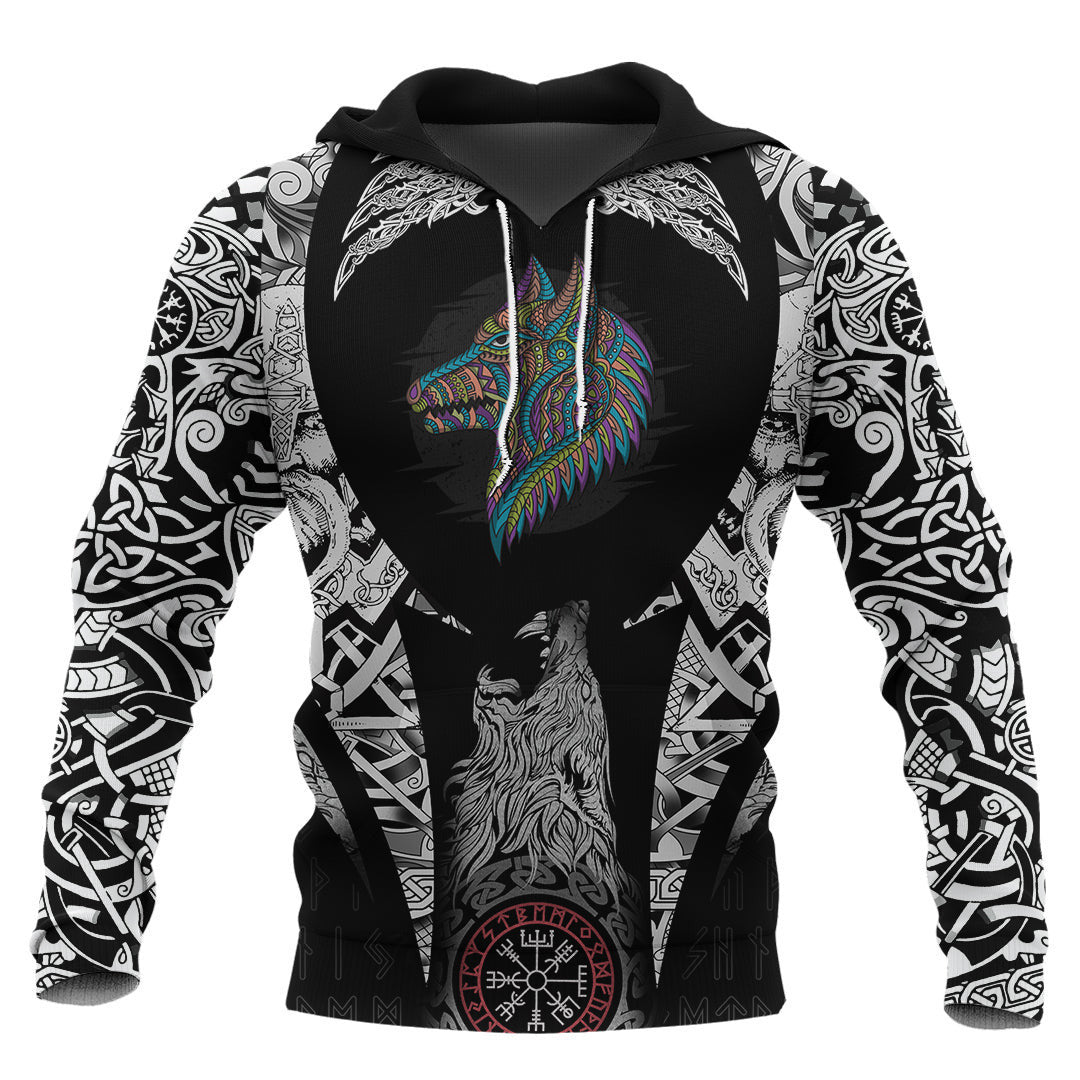 Stylized Dog In Ethnic Dark Viking Hoodie