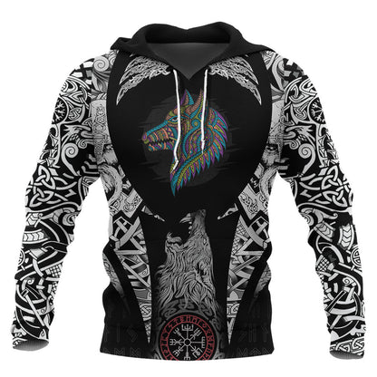Stylized Dog In Ethnic Dark Viking Hoodie