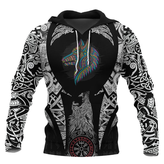 Stylized Dog In Ethnic Dark Viking Hoodie