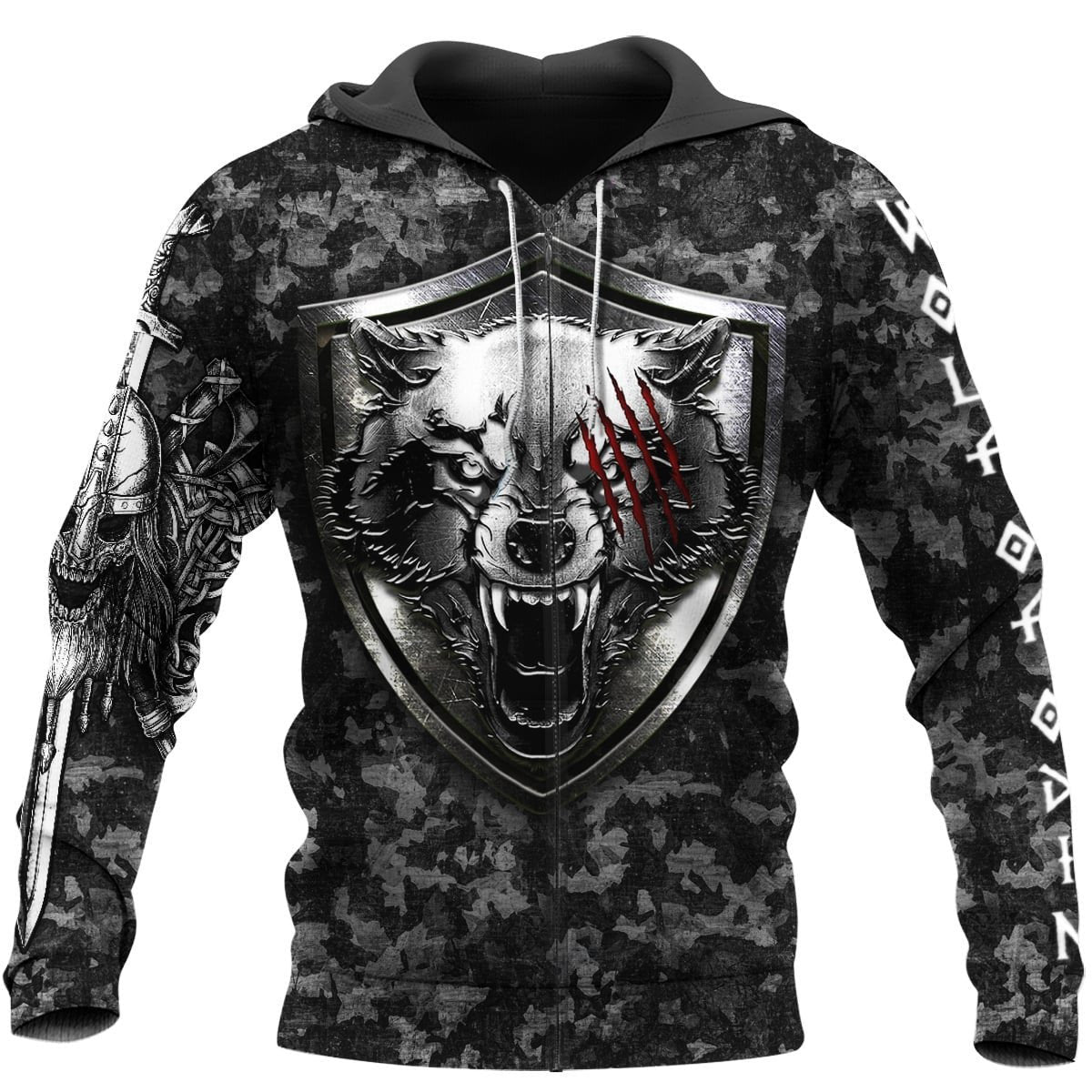 Fenrir Wolf And Hammer Viking Hoodie